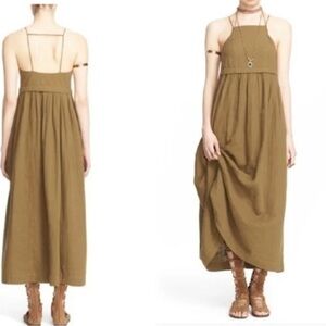 Free People Ojai Women's Boho Strappy Gauze Flowy Beach Khaki Maxi Dress Sz XS